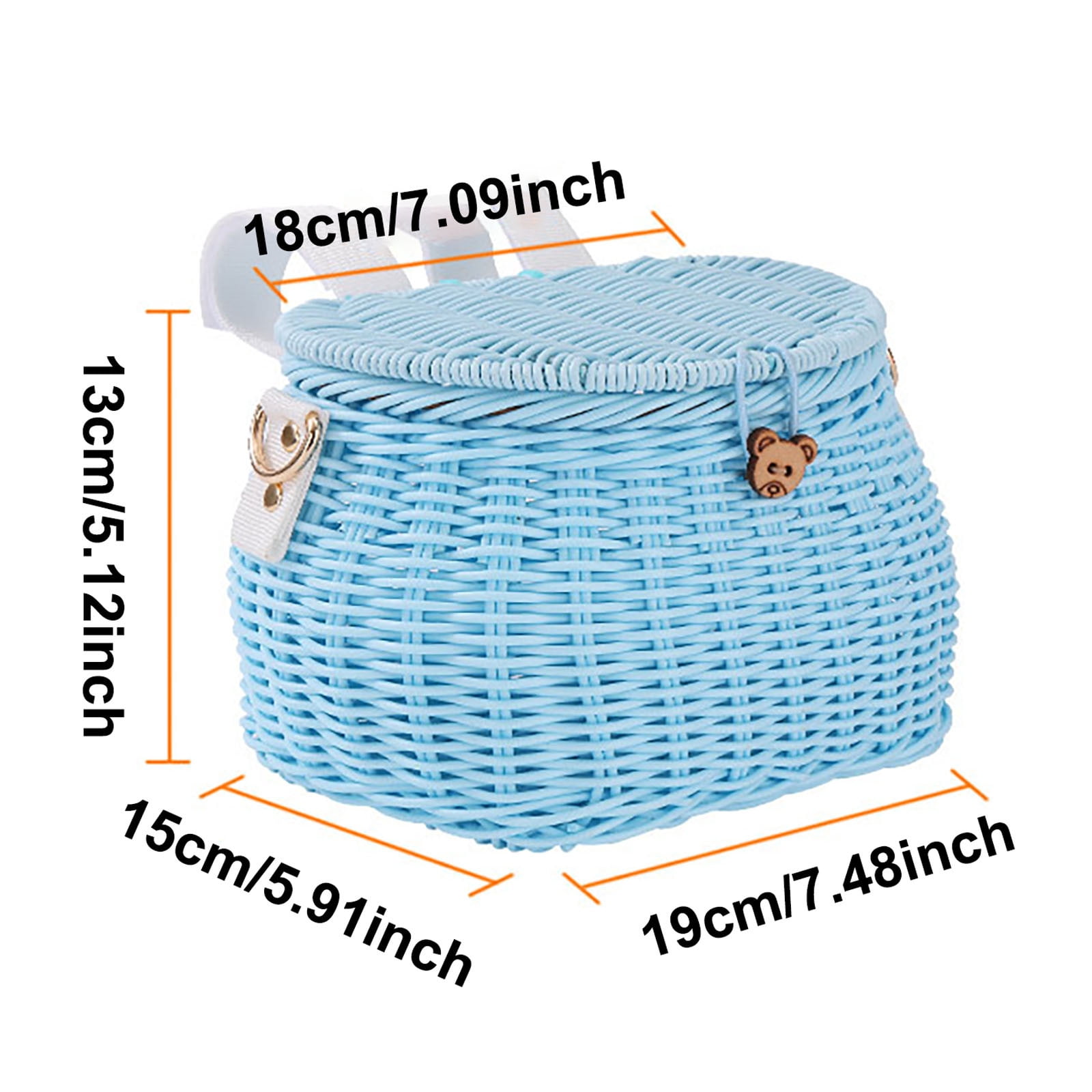 YIGOUMY-19cm PP Woven Bike Basket with Lid, Brown Bear Design Front Basket for Bicycle, Det Storage Basket with Strap for Scooter (Pink)