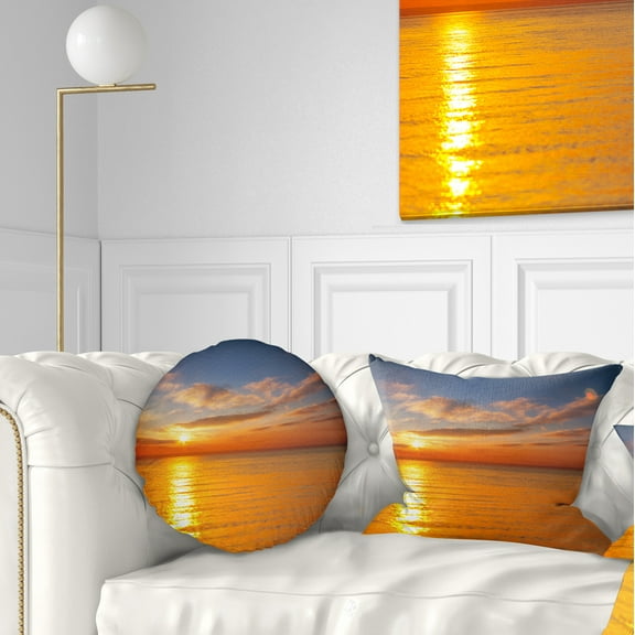 Designart Beautiful Sunset Reflecting in Sea - Seashore Throw Pillow - 12x20