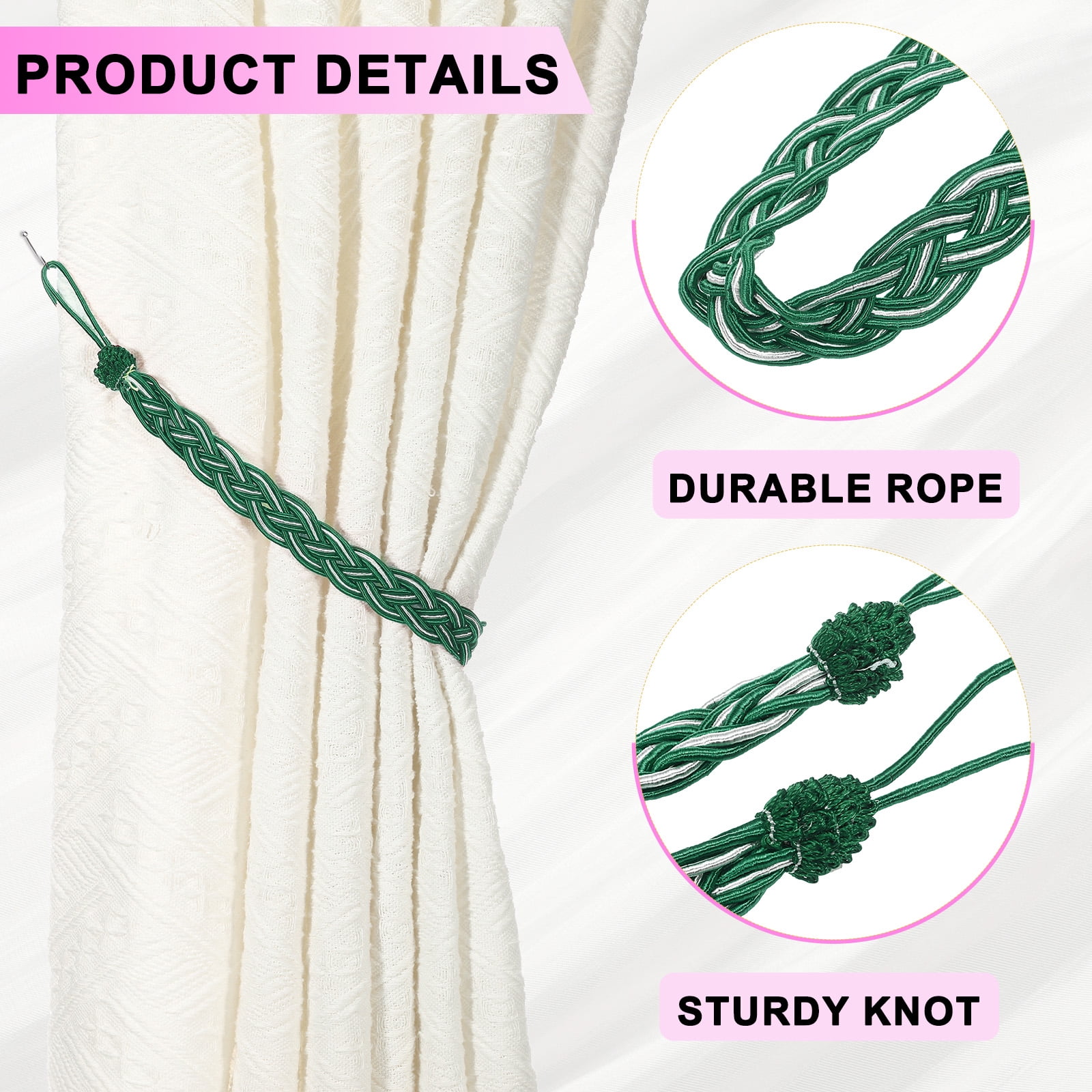 Unique Bargains Curtain Tiebacks Braided Drapery Holdback Dark Green 24" 4 Pcs