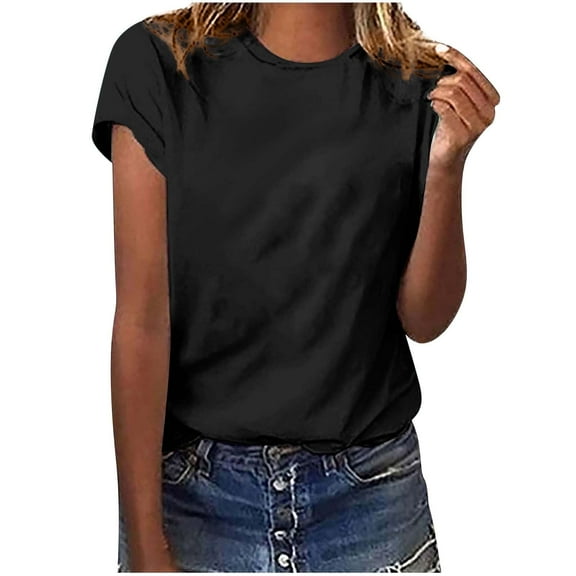 Scyoekwg Summer Tops for Women Trendy Short Sleeve Plus Size Crewneck Going Out Tops Classic Solid Color Casual Tshirt Loose Comfy Blouse Cute Tops (Black,XXXL)