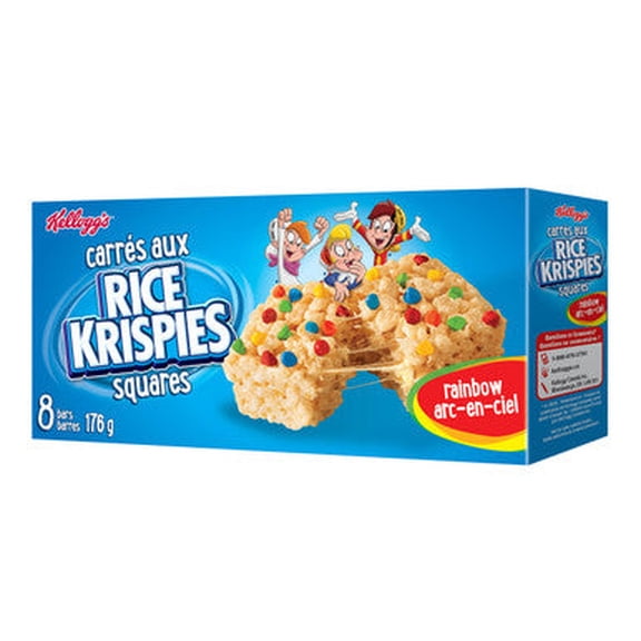 Kellogg's Rice Krispies Square Bars, 8ct, Rainbow Cereal Bars 176g/6.2oz., Box