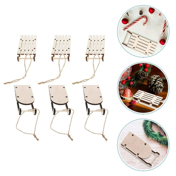 SASABAXI Red Wood Miniature Sleigh For Home Decoration 6Pcs 4.32X2.36X0.79in