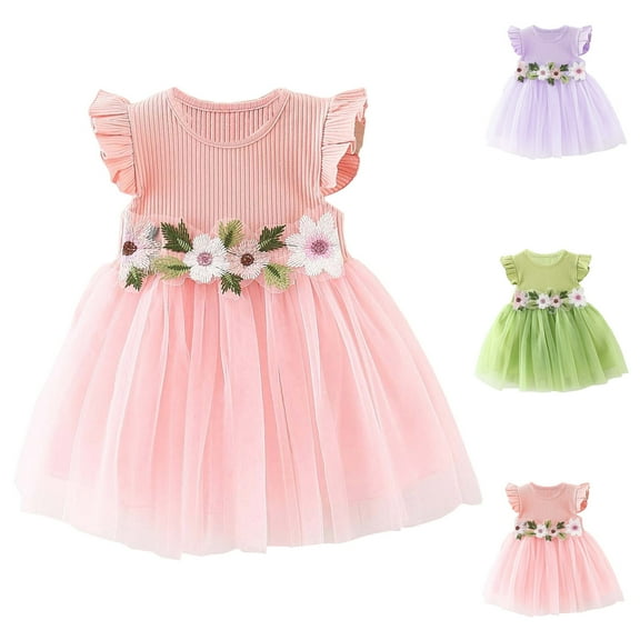 QTOCIO Toddler Girls Dresses, Baby Girl Clothes, Toddler Kids Baby Girls Fashion Cute Sleeveless Sweet Flower Lace Dress, Green, 12 Months