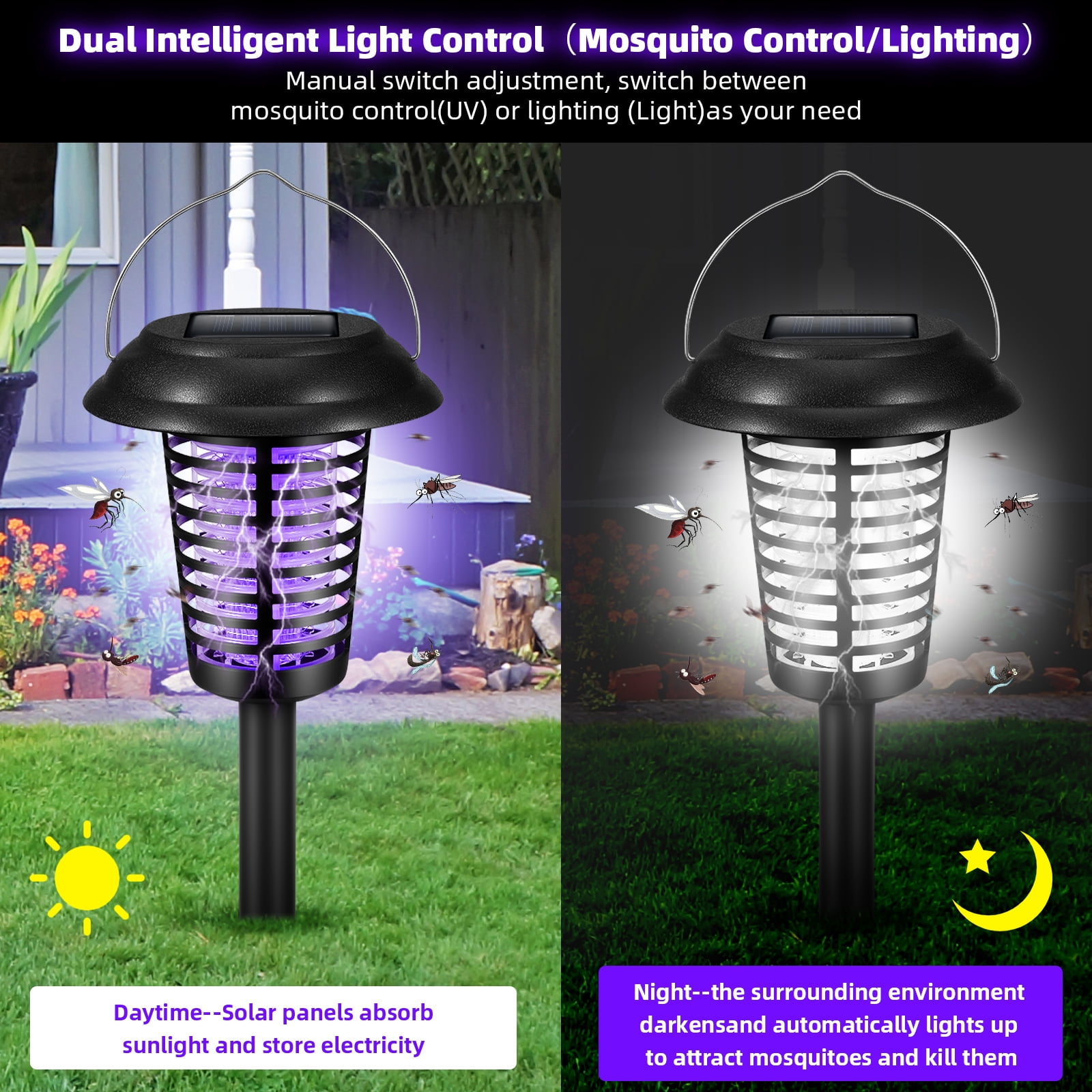 KingFurt 4-Pack Solar Outdoor Mosquito Zapper with Lighting, Waterproof