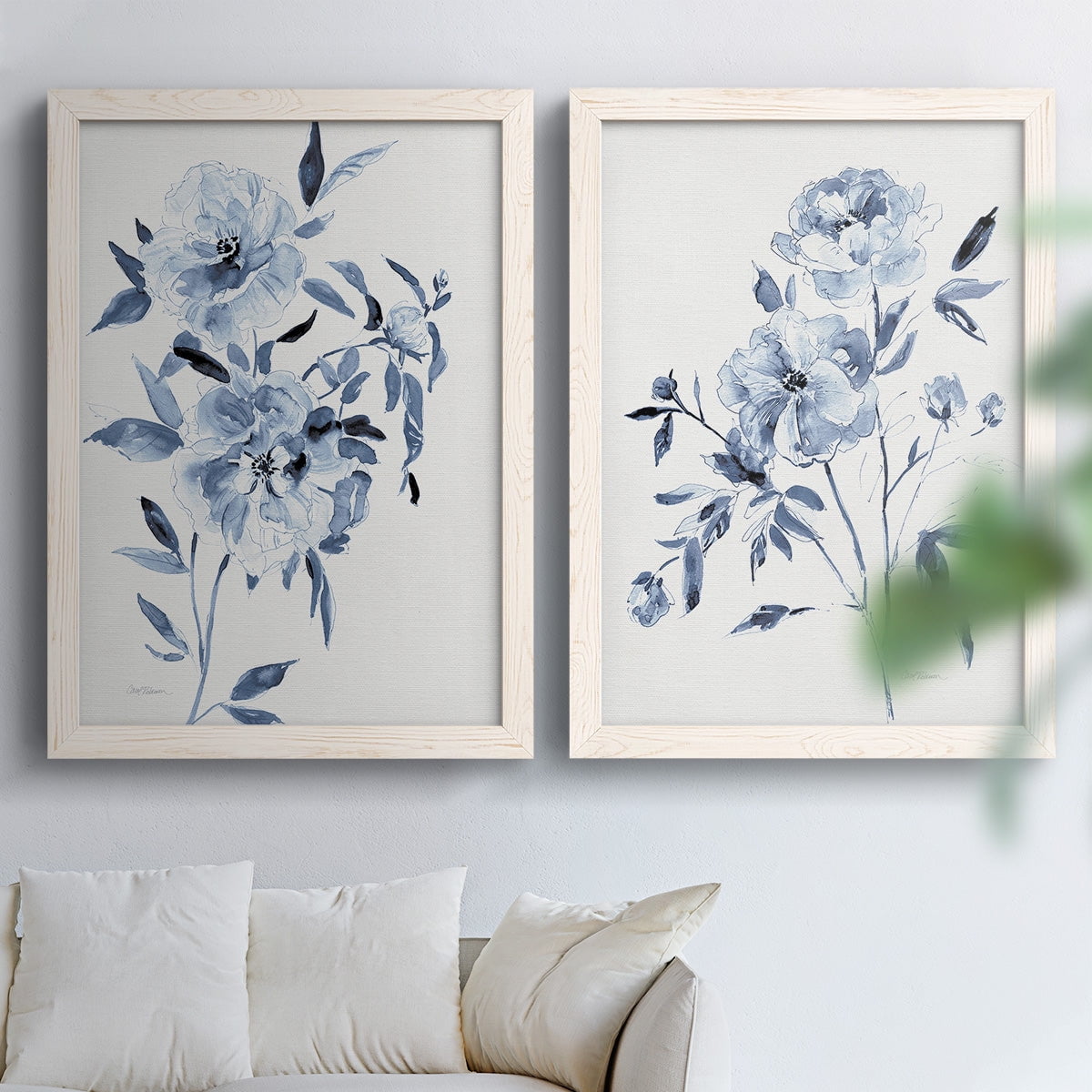 Inky Chickory Botanical I - Premium Framed Canvas 2 Piece Set - Ready to Hang