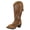Brown, variant on Breathable Mesh Hollow Open Toe Tall Western Boots for Ladies, V-Cut Shaft Chunky Heel Leather Knee Boots, Light Footwear Black 7.5(40)