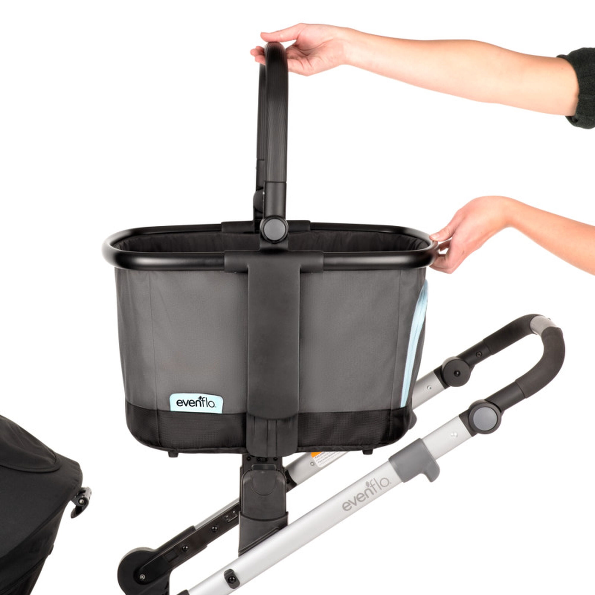 Evenflo Pivot Xpand Portable Reusable Stroller Market Storage Basket, Gray Sky