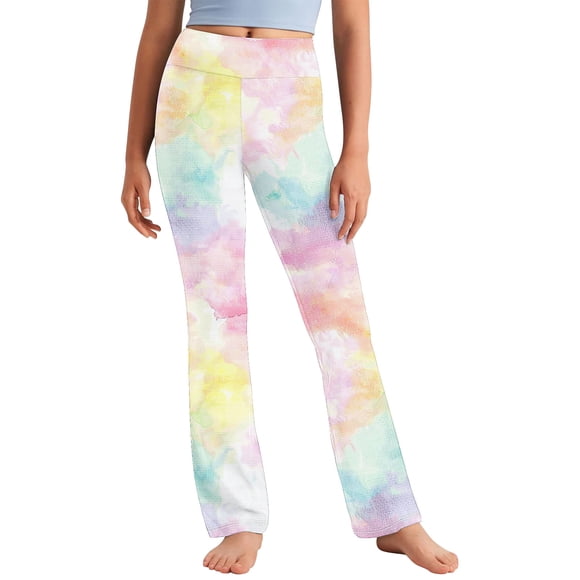 Odeerbi 2-13 Años Niñas Pantalones de Yoga de Pierna Ancha Tie-Dye Entrenamiento Baile Pantalones Deportivos Lindos Elasticidad Cintura Alta Pantalones de Pierna Recta