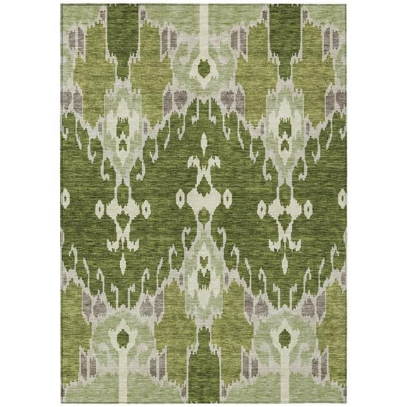 HomeRoots 584720 9 x 12 ft. Ikat Washable Indoor & Outdoor Rectangle Area Rug, Olive Green & Artichoke Green