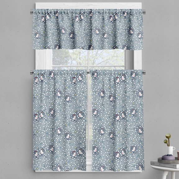 Ambesonne Winter Valance & Curtain, Bird with Xmas Hat Snow, 55"x24", Pale Grey Multicolor
