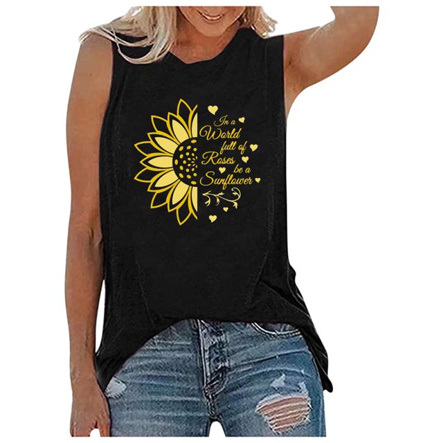 Pompotops Débardeur Sans Manches Imprimé Série Tournesol Ample Décontracté pour Femme