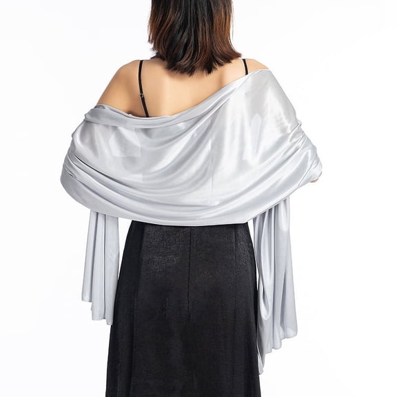Nvzi Silver silky satin scarf -1 piece, 24.8 x 72.8 inches elegant, soft and smooth surface, suitable for wedding party evening dress shawl