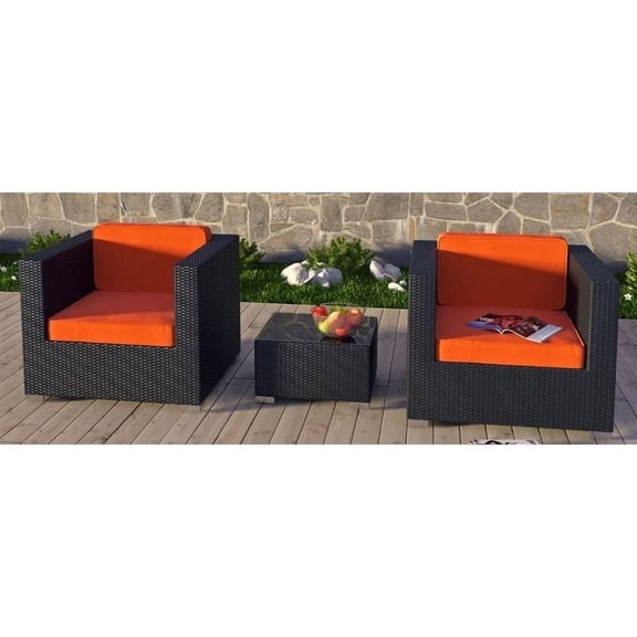 Modway Burrow 3 Piece Outdoor Sofa Set in Espresso and Orange