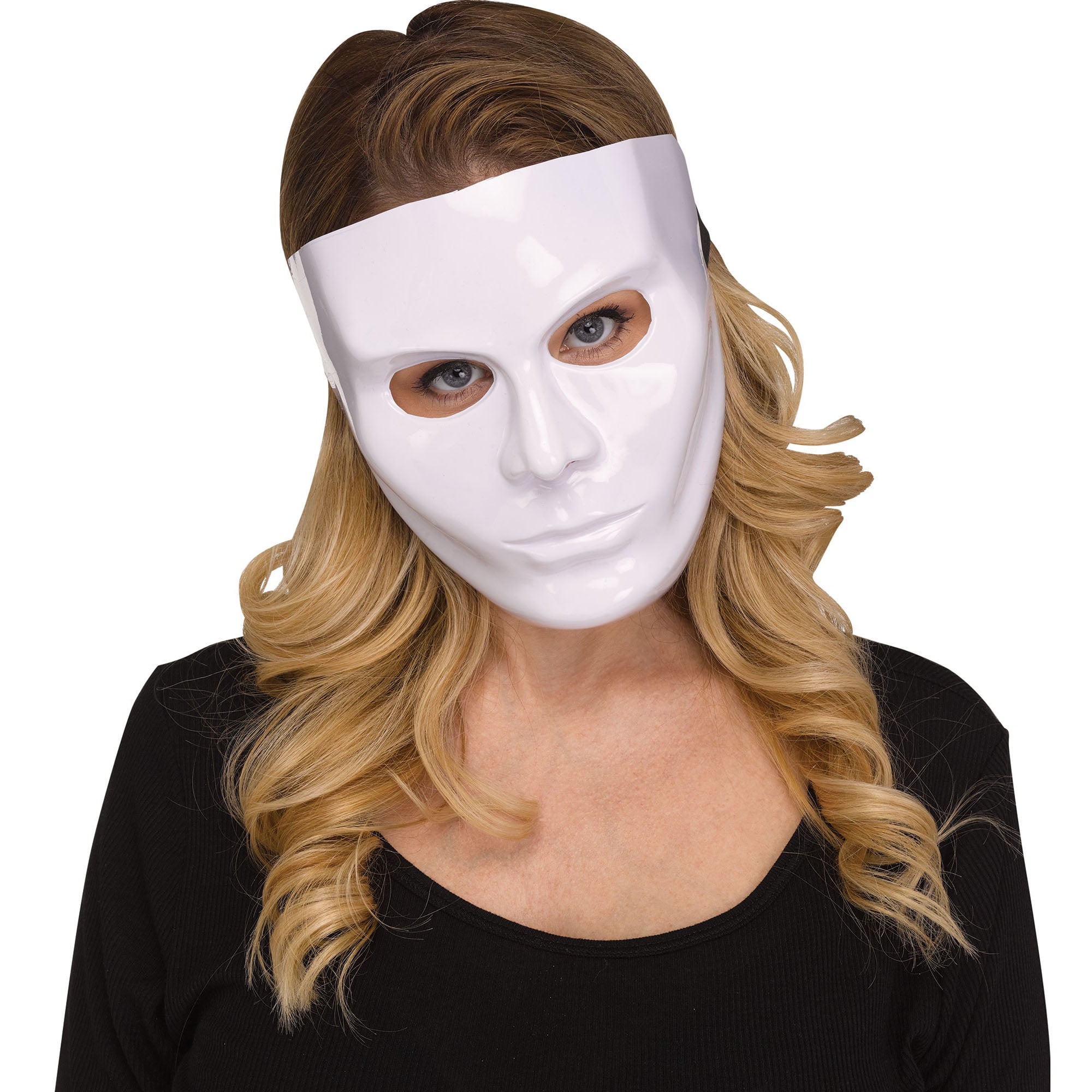 Solid Blank Female Anonymous Halloween Costume Face Mask, White, One