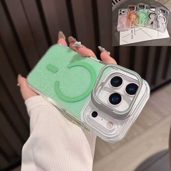 Allytechgroup Matte Magnetic Case for iPhone Air with Flip Camera Ring Stand, [Compatible with Magsafe] Glitter Bling Sparkly Shockproof Bumper Soft TPU Back Cover Kickstand Women Girl, Green