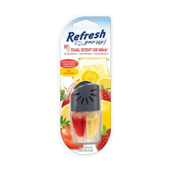 Refresh Your Car! Oil Wick Air Freshener (Fresh Strawberry/Cool Lemonade Scent, 1 Pack)