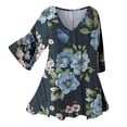 thumbnail image 2 of Xysaqa Women's Chiffon 3/4 Sleeve Shirts Vintage Boho Floral Print Tunic Tee Pleated V Neck Casual Work Shirts Blouses Tops, 2 of 4