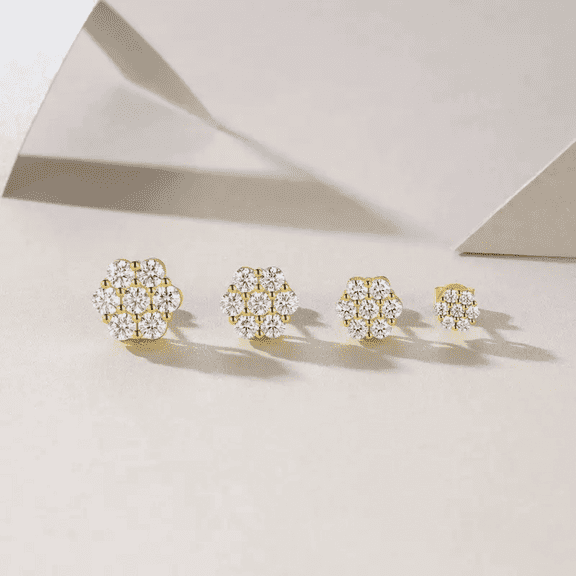 925 Sterling Silver 2mm D Color VVS1 Moissanite Flower  Stud Earrings Women Fine Jewelry