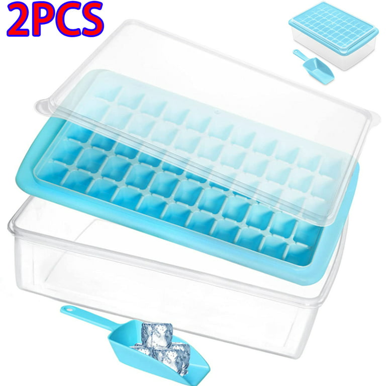 Skycarper 2PCS Ice Cube Tray with Lid and Container 55 - Freezer Ice Cube  Molds, BPA Free Ice Container, Comes with Scoop and Cover (Green) (Ice Tray  + Box + Scoop) 
