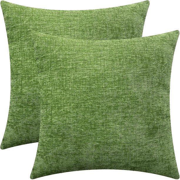 18 x 18-Inch Forest Green Paquete de 2 acogedoras fundas de almohada para sofá, decoración del hogar, chenilla suave teñida de forma sólida, 18.0 x 18.0 in, verde bosque