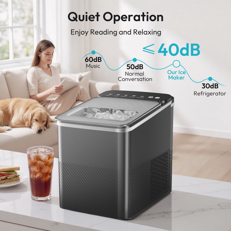 EUHOMY Countertop Ice Maker, Portable 2-Size Bullet Ice Machine with Self-Cleaning, 26.5 Lbs/24H, Grey