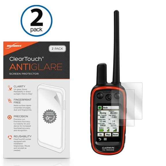 Garmin Alpha 100 Screen Protector, BoxWave [ClearTouch Anti-Glare (2-Pack)] Anti-Fingerprint Matte Film Skin for Garmin Alpha 100