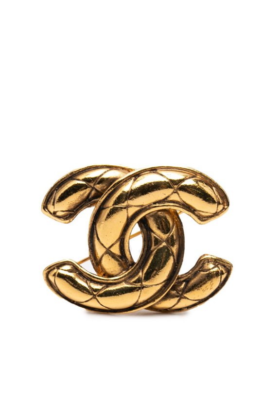 Pre-Owned CHANEL Matelasse Coco Mark Brooch, Gold Plated, Women's