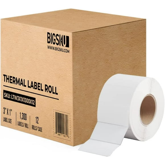 [12 Big Rolls, 1,300/Roll] 3" x 1" Direct Thermal Compatible Labels(not for dymo) - Premium Resolution & Adhesive