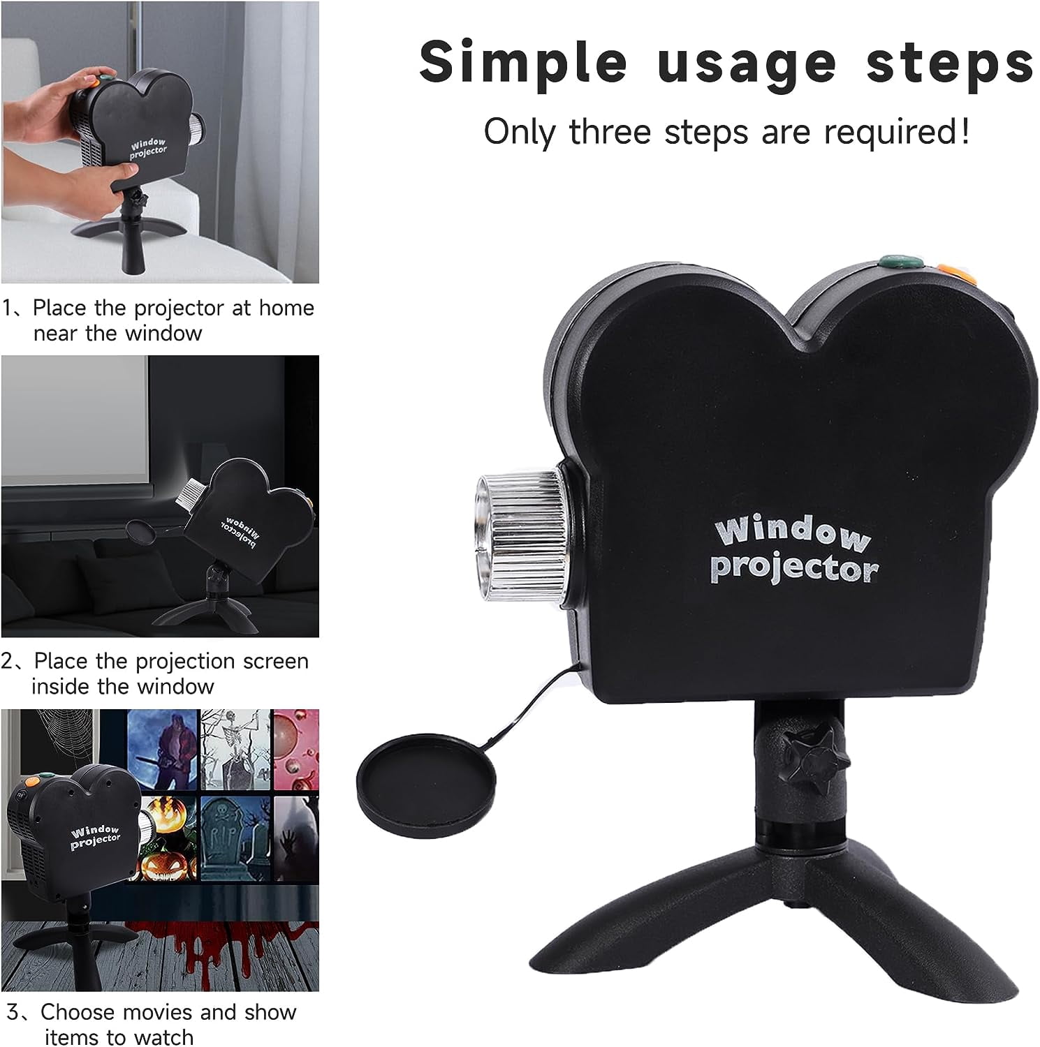 Halloween Christmas Window Projector with a Tripod, Built-in 12 Movies ,Mini Outdoor Halloween Projectors for Perfect Christmas and Halloween