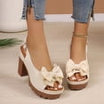 thumbnail image 5 of BADHUB Womens Open Toe High Block Heels Sandals with Bow Chunky Heeled Sandals Dressy Casual Comfortable Slingback Dress Shoes Beige 43, 5 of 6