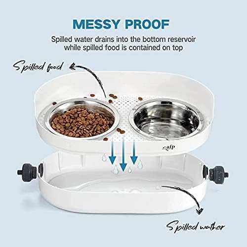 Height Adjustable Cat Elevated Bowls Stainless Steel Dog Food Water Bowls, Height Adjustable Cat Feeder Mess Proof Pet Feeding Bowls for Small to Large Size Cats
