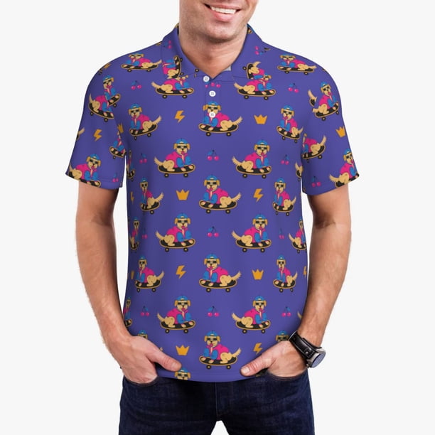 Fotbe Labrador Retriever Dog Camiseta Polo de Golf para Hombre con Estampado – Camisa Deportiva Transpirable con Cuello Abotonado-Large