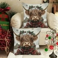 thumbnail image 6 of Christmas Highland Cow Pillow Cover – Multicolor Linen Look Faux 3D Printed Throw Cushion with Santa Hat Bull Design for Sofa Living Room Holiday Decor Fits 18x18 Insert, 6 of 6