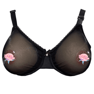 BIMEI See Through Bra CD Lace Mastectomy Lingerie Bra Silicone Breast Forms  Prosthesis Pocket Bra with Steel Ring 9018,Black,36D