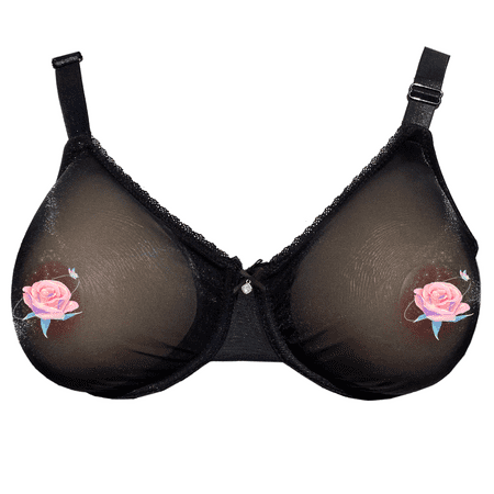 

BIMEI See Through Bra CD Mastectomy Lingerie Bra Silicone Breast Forms Prosthesis Pocket Bra with Steel Ring 9008 Black 38B
