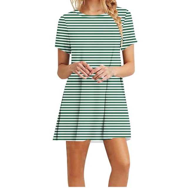 Vestidos de Verano de Mujer Cuello Redondo Manga Corta Impreso, Ligero Y Cómodo Vestidos Casuales para Mujeres