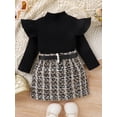 thumbnail image 5 of GXFC Little Girl Fall Skirt Outfits Set Clothes 6M 1T 2T 3T 4T 5T Kids Girl Long Sleeve Semi-high Collar Sweatshirt Tops and Tweed Skirt with Belt 2Pcs Casual Autumn Clothing for Children Girl, 5 of 9
