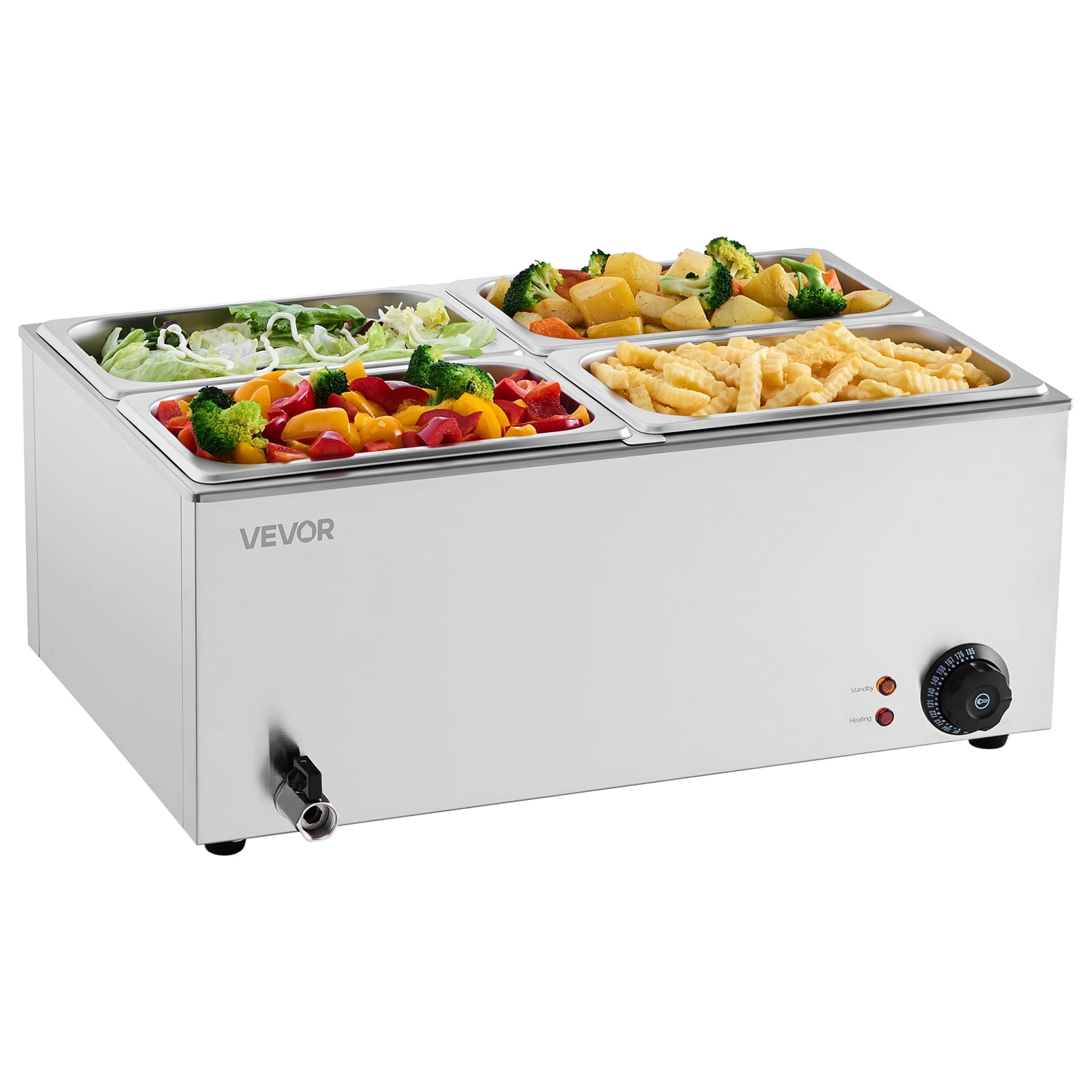 VEVOR 24QT Commercial Food Warmer, 4-Pan Electric Steam Table, 1200W Professional Countertop Stainless Steel Buffet Bain Marie with 86-185°F Temp Control for Catering, Buffet, Parties, Restaurants