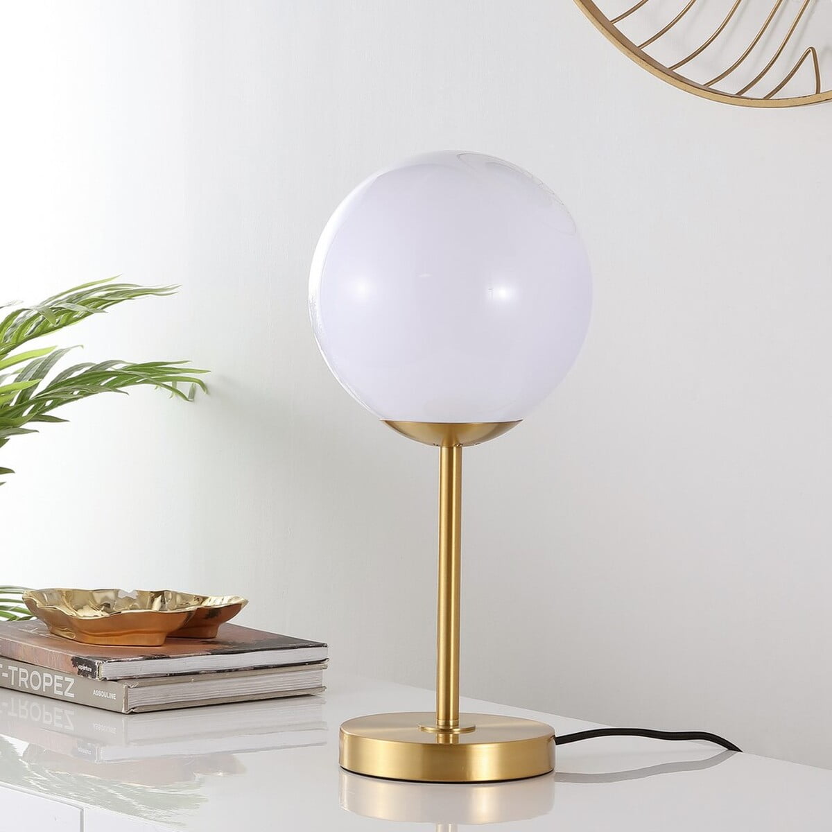 SAFAVIEH Gemini 17 in. Mid-Century Sphere Iron Table Lamp, Gold