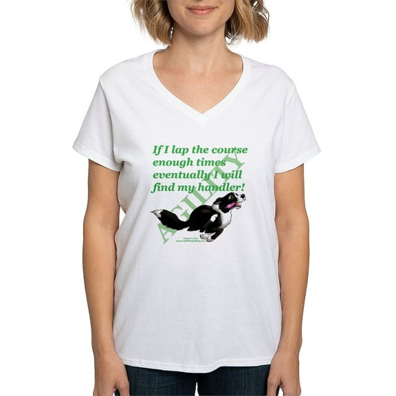 CafePress - Lap Dog Women's V Neck T Shirt - Womens Cotton V-Neck T-shirt