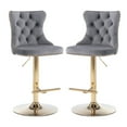 thumbnail image 5 of Tcbosik Velvet Upholstered Bar Stools Set of 2, Swivel Counter Height Barstool with Button Tufted Back, 24.8" - 33" Height Adjustable Armless Pub Upholstered Stool, Gray & Gold, 5 of 11