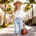thumbnail image 6 of MLQIDK Blue Striped Capri Pants for Women Striped Capri Pants Knee Length High Waisted Lightweight Capris Dressy Casual Pedal Pushers with Pockets Blue 3XL, 6 of 7