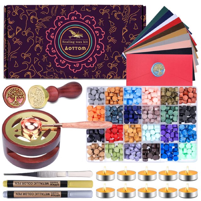 Kit de sellos Wax Seal en la parte inferior, 24 colores, 650 cuentas, más cálido y más