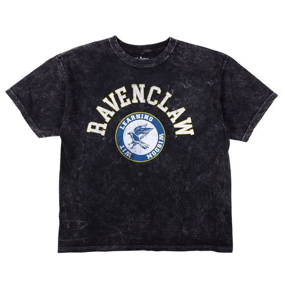 Harry Potter Ravenclaw Varsity Men's Black Vintage Mineral Wash Crew Neck Short Sleeve T-shirt-Small