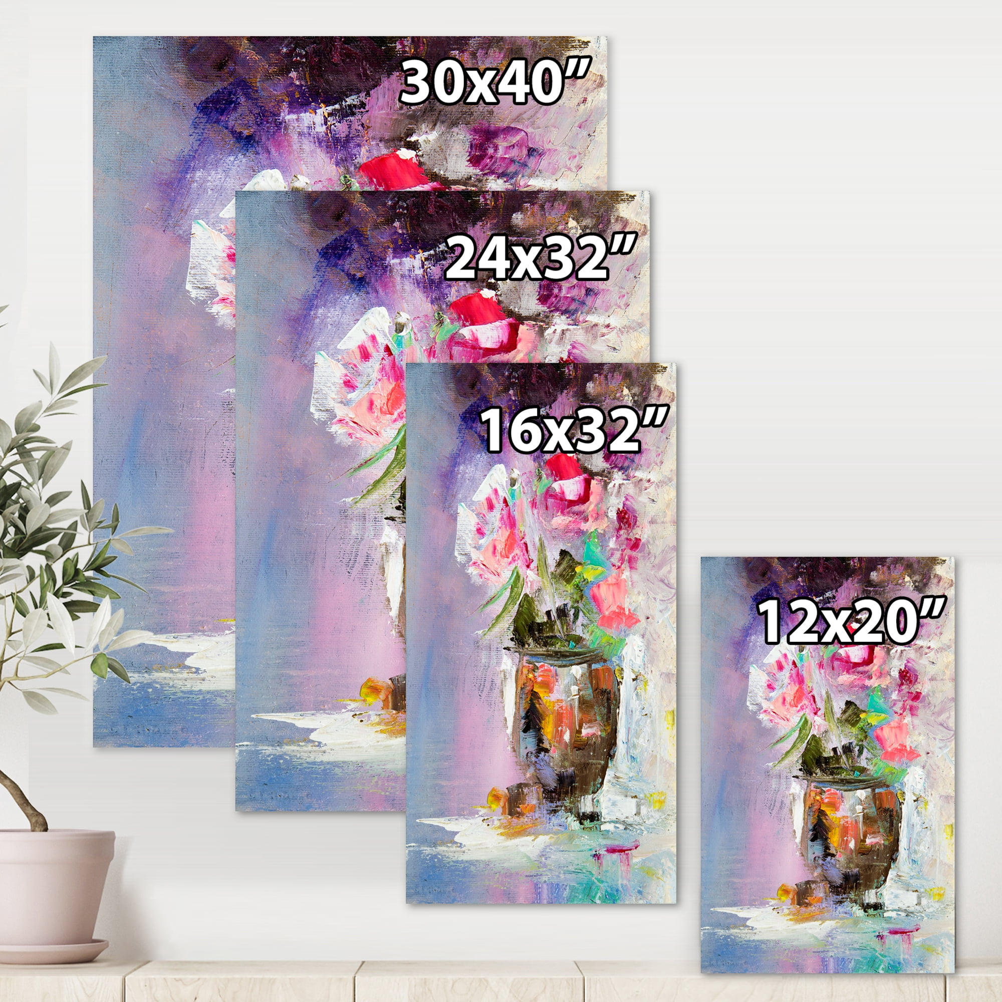 Designart ' Pink Fresh Abstract Flowers Bouquet in Vase ' Modern Canvas Wall Art Print