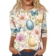 thumbnail image 2 of HAVUITYY Women's Easter 3/4 Sleeve Sweater, Cute Bunny Eggs Pattern Crew Neck Pullover, Spring Oversized Casual Going Out Tops, 2 of 5