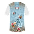 thumbnail image 4 of JGGSPWM Womens Going Out Floral Print Blouse Square Neck Lace Short Sleeve Shirts Stretchy Fancy Tunic Tees Blue M, 4 of 5
