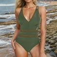 thumbnail image 2 of UTSJKR SavingsWomen One Piece Swimsuit Sexy V Neck Bathing Suits Tummy Control Swimsuits Mesh Hollow Out Swimwear Green S, 2 of 9