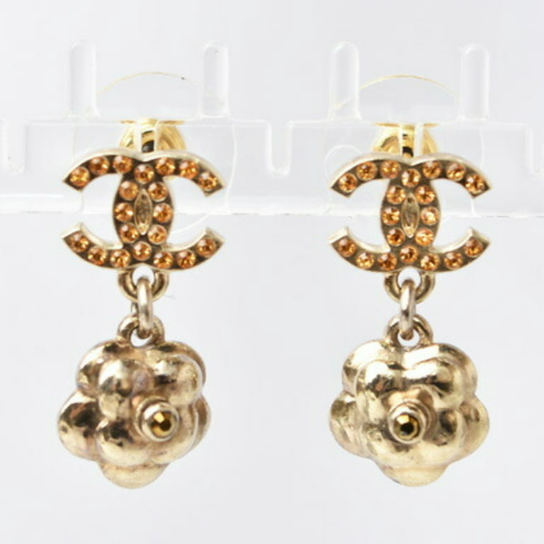 Pre-Owned Chanel earrings CHANEL CC here mark camellia swing gold orange  (Good) 