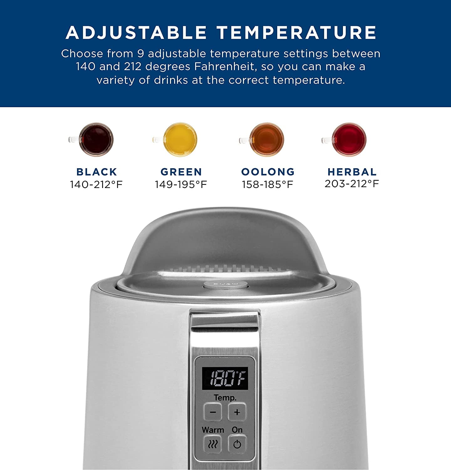 General Electric 1500W 1.5-Liter 6-Cup Electric Kettle, Double Wall Insulation with Keep Warm, Auto Shut-off